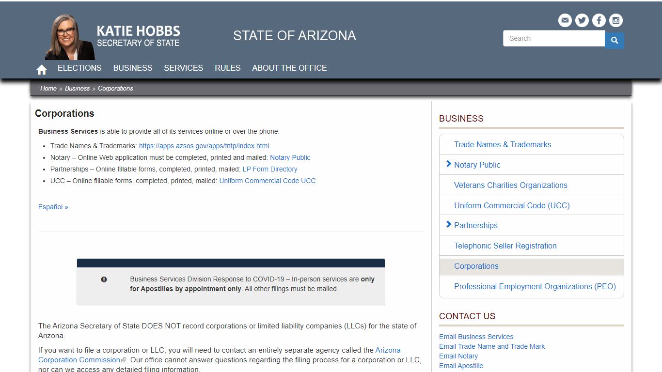 Corporations | Arizona Secretary of State - AZ SOS