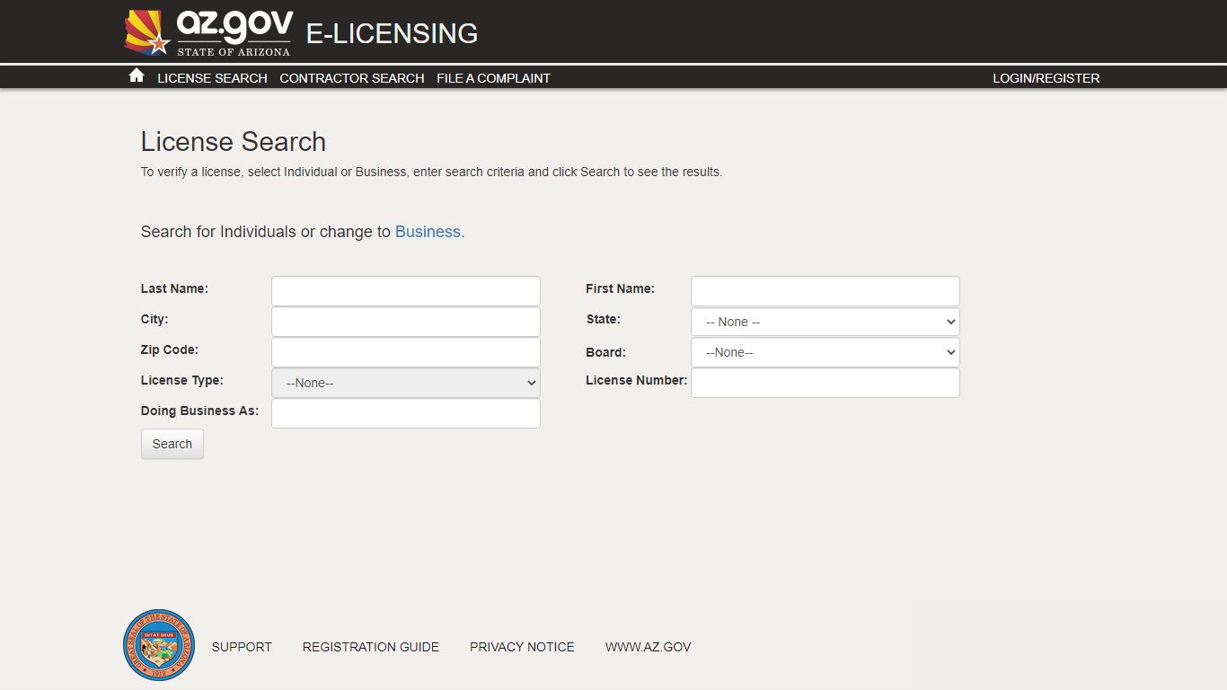 License Search | eLicense - Arizona